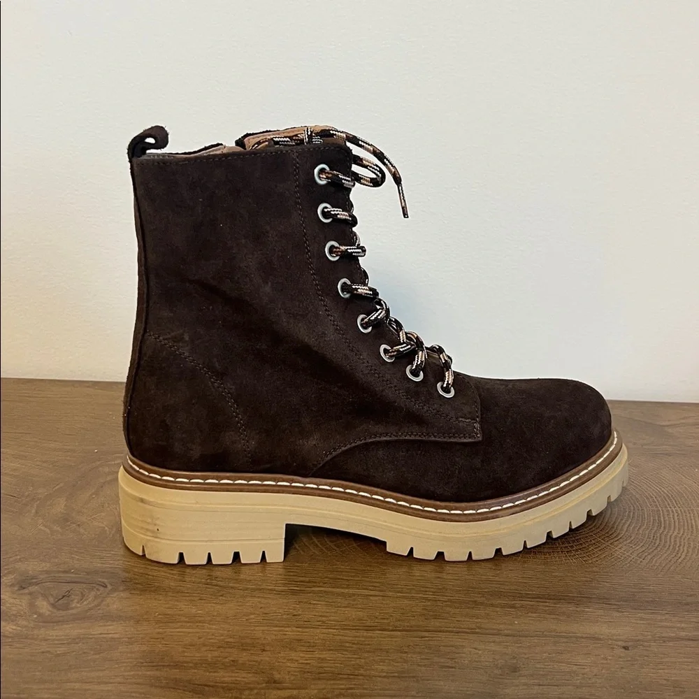 Anthropologie Pop Lace Brown Suede Hiker Boot Sz 9